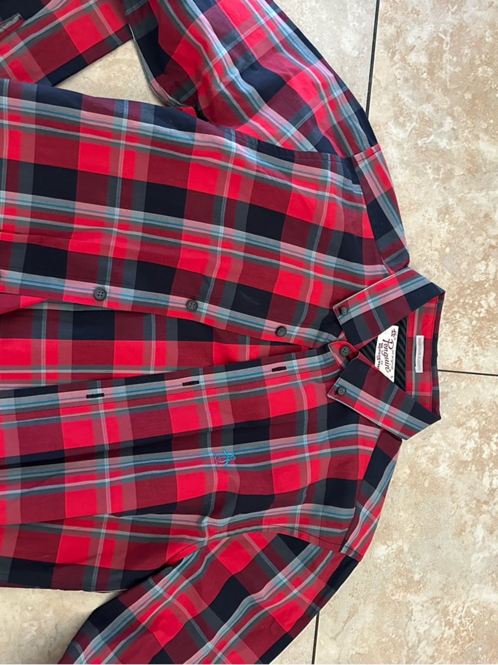 Original Penguin Red Navy Plaid Button-Down Shirt